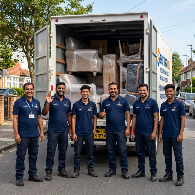 Moving team with truck ready for relocation